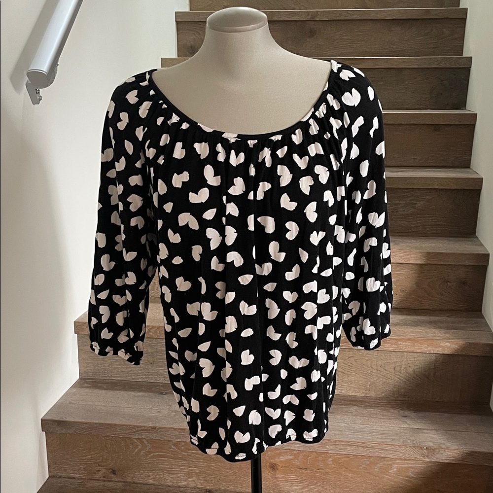 Michael Kors Black Scoop Neck Top with White Heart Print